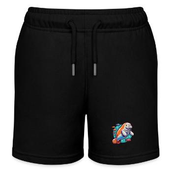 Manatee with lots of colorful fish - Kids Organic Sweat Shorts by Stanley/Stella - black - Front