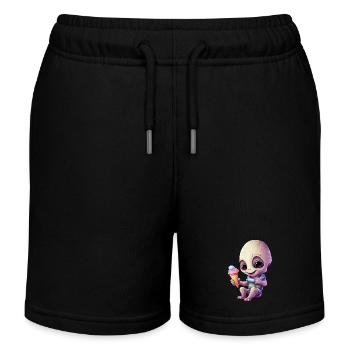 Alien enjoys ice cream in summer - Kids Organic Sweat Shorts by Stanley/Stella - black - Front