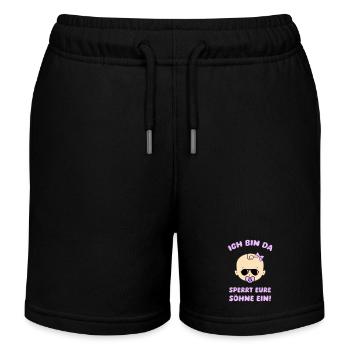 Baby girl locks up your sons - Kids Organic Sweat Shorts by Stanley/Stella - black - Front