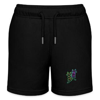 80s Retro Cats Cat Teen Butterflies Child - Kids Organic Sweat Shorts by Stanley/Stella - black - Front