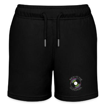 retro vinyl Platten turntables Plattenspieler icon - Kinder Organic Joggingshorts Mini Bolter von Stanley/Stella - Schwarz - Vorne