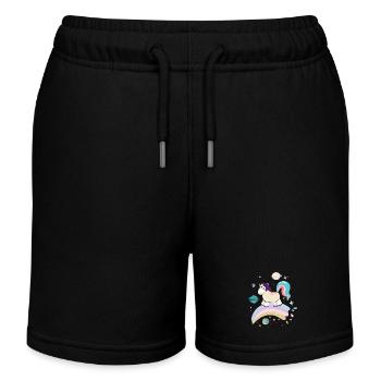 Himmlisches Einhorn auf Regenbogen - Kinder Organic Joggingshorts Mini Bolter von Stanley/Stella - Schwarz - Vorne
