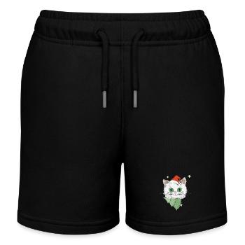 Katze mit Weihnachtsbaum - Kinder Organic Joggingshorts Mini Bolter von Stanley/Stella - Schwarz - Vorne