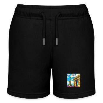 Paris Pop Art: Eiffel-Arc-Traumlandschaft - Kinder Organic Joggingshorts Mini Bolter von Stanley/Stella - Schwarz - Vorne