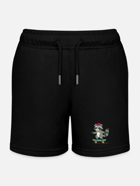 Skateboard raccoon with baseball cap - Kids Organic Sweat Shorts by Stanley/Stella - black