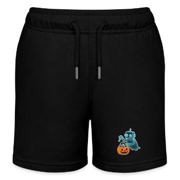Gespenstischer Minibot mit Kürbiskorb - Kinder Organic Joggingshorts Mini Bolter von Stanley/Stella - Schwarz - Vorne