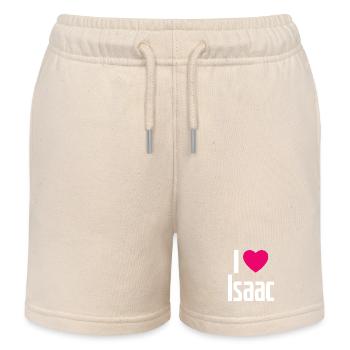 I Love Isaac Pinkes Herz Ich liebe Isaac - Kinder Organic Joggingshorts Mini Bolter von Stanley/Stella - Natur - Vorne