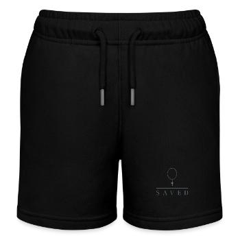 Saved christliche Kleidung Jesus minimalistisch - Kinder Organic Joggingshorts Mini Bolter von Stanley/Stella - Schwarz - Vorne