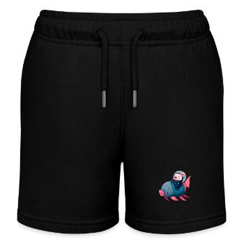 Pig Astronaut on Pig Rocket - Kids Organic Sweat Shorts by Stanley/Stella - black - Front