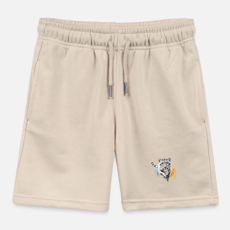 Snow Leopard Vector Art with Vibrant Illustration Kids Organic Sweat Shorts by Stanley/Stella