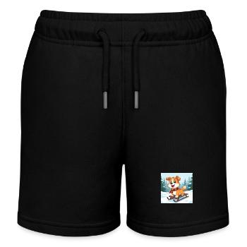 Happy cartoon dog on sled - Kids Organic Sweat Shorts by Stanley/Stella - black - Front