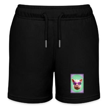 Cool and cute pig with violet sunglasses - Kids Organic Sweat Shorts by Stanley/Stella - black - Front