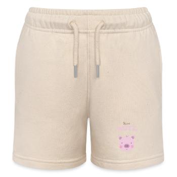 Little Pig Pink Girl Birthday Nursery - Kids Organic Sweat Shorts by Stanley/Stella - soft Ecru - Front