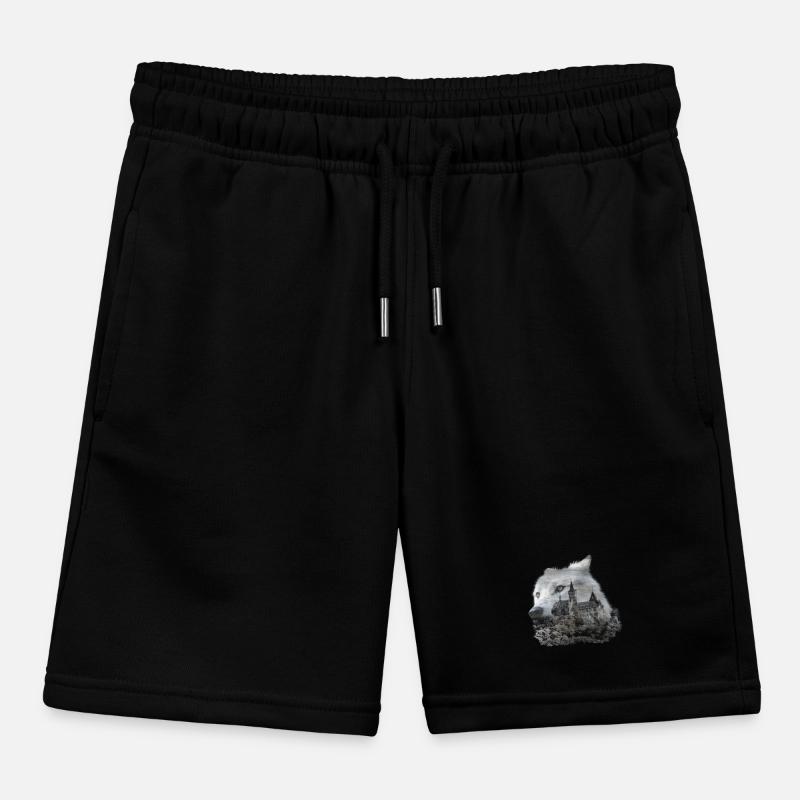 Wolf, wolf's head and the Harz Kids Organic Sweat Shorts by Stanley/Stella
