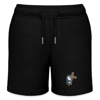 Penguin and cross religion - Kids Organic Sweat Shorts by Stanley/Stella - black - Front