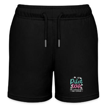 Pilot Frau Flugzeug Luftfahrt - Kinder Organic Joggingshorts Mini Bolter von Stanley/Stella - Schwarz - Vorne