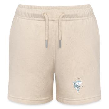 Shark Angler Fishing Rod Fishing - Kids Organic Sweat Shorts by Stanley/Stella - soft Ecru - Front