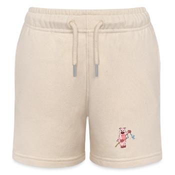 Pig Angler Fish Fishing - Kids Organic Sweat Shorts by Stanley/Stella - soft Ecru - Front