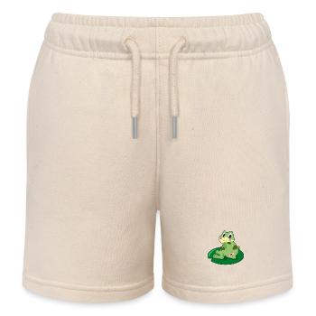 Frog Patches - Kids Organic Sweat Shorts by Stanley/Stella - soft Ecru - Front