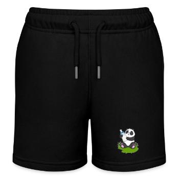 Panda Baby Bottle Milk - Kids Organic Sweat Shorts by Stanley/Stella - black - Front