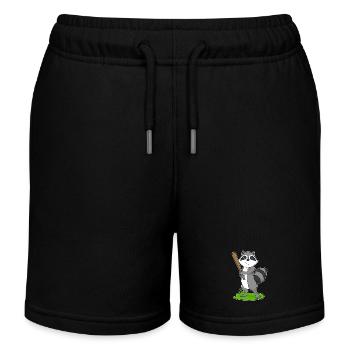 Raccoon Baseball Baseball Bat - Kids Organic Sweat Shorts by Stanley/Stella - black - Front