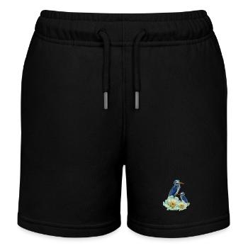 Der elegante Kranich mit Blumen - Kinder Organic Joggingshorts Mini Bolter von Stanley/Stella - Schwarz - Vorne