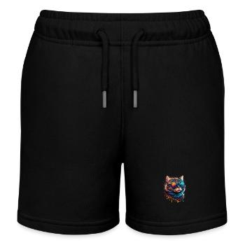 Colorful Cute Cat with Sunglasses Animal Design - Kinder Organic Joggingshorts Mini Bolter von Stanley/Stella - Schwarz - Vorne
