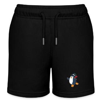 Penguin Groom Top Cylinder Wedding - Kids Organic Sweat Shorts by Stanley/Stella - black - Front