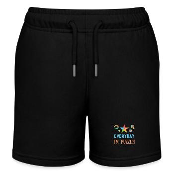 Everyday I'm Puzzl'n Puzzle Enthusiasts Puzzling - Kids Organic Sweat Shorts by Stanley/Stella - black - Front
