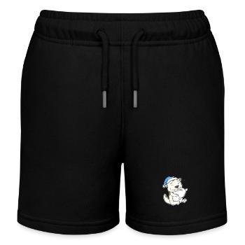 Sleeping Tired - Cat with Pillow and Sleepy Cap - Kids Organic Sweat Shorts by Stanley/Stella - black - Front
