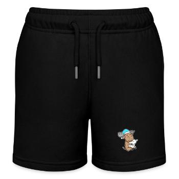 Moose with pillow and sleepy cap - Kids Organic Sweat Shorts by Stanley/Stella - black - Front
