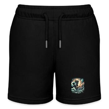 Poseidon's Great Wave off Kanagawa - Kids Organic Sweat Shorts by Stanley/Stella - black - Front