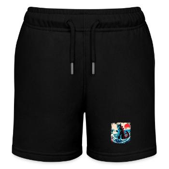 Funny Monster Kitty Cat Catzilla Anime Manga Japan - Kids Organic Sweat Shorts by Stanley/Stella - black - Front