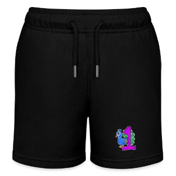 Zahl 1 Nummer Eins - Blauer Pfau Motiv - Kinder Organic Joggingshorts Mini Bolter von Stanley/Stella - Schwarz - Vorne