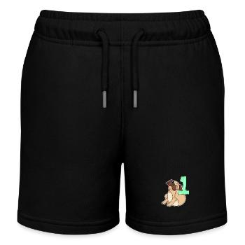 Zahl 1 Nummer Eins - Mops Hund Motiv - Kinder Organic Joggingshorts Mini Bolter von Stanley/Stella - Schwarz - Vorne