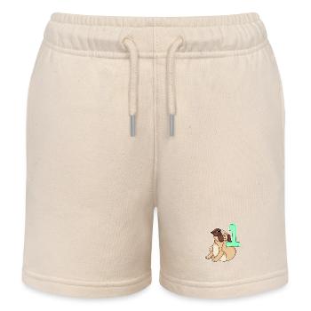 Zahl 1 Nummer Eins - Mops Hund Motiv - Kinder Organic Joggingshorts Mini Bolter von Stanley/Stella - Natur - Vorne