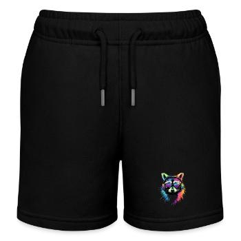 Raccoon Popart Colorful Rainbow Raccoon Raccoon Raccoon - Kids Organic Sweat Shorts by Stanley/Stella - black - Front