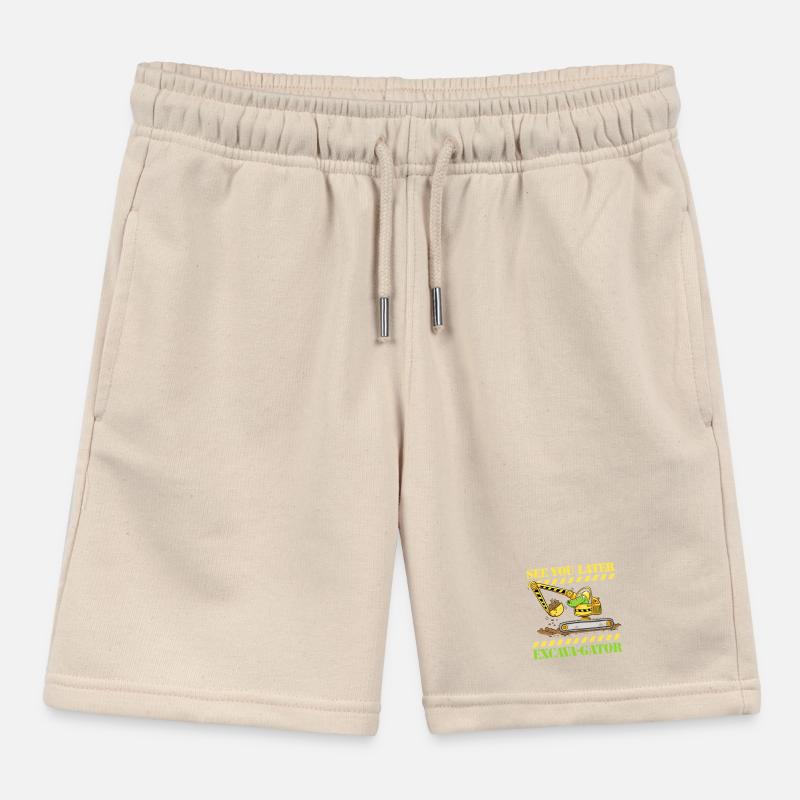 Construction Site Excavator Crocodile Saying Pun Kids Organic Sweat Shorts by Stanley/Stella