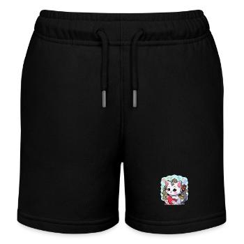 Indian Cat Cats Heart Hearts Indian Kitten - Kids Organic Sweat Shorts by Stanley/Stella - black - Front