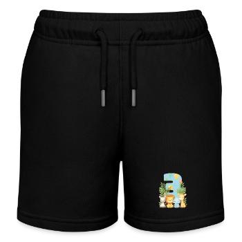 Jungle Animals Children's Birthday 3 Year Gift - Kids Organic Sweat Shorts by Stanley/Stella - black - Front