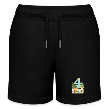 Jungle Animals Children's Birthday 4 Year Gift - Kids Organic Sweat Shorts by Stanley/Stella - black - Front