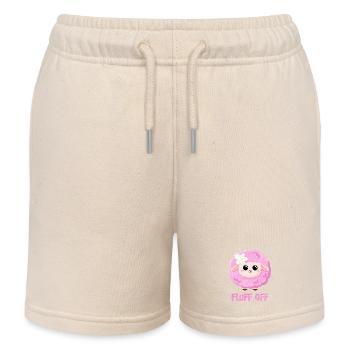 Rosa Schaf mit Spruch lustig - Fluff off - Kinder Organic Joggingshorts Mini Bolter von Stanley/Stella - Natur - Vorne