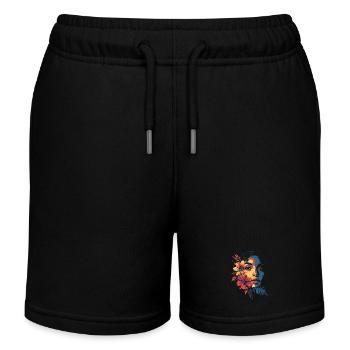 Frauenkopf Blumen Weltfrauentag Kreativ Abstrakte - Kinder Organic Joggingshorts Mini Bolter von Stanley/Stella - Schwarz - Vorne