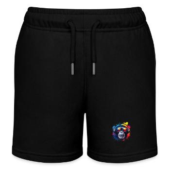 Tête de singe colorée avec casque - Short de jogging enfant bio Stanley/Stella - noir - Devant