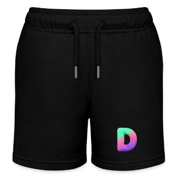 D - Lettre en aspect fourrure et dégradé de couleurs - Short de jogging enfant bio Stanley/Stella - noir - Devant