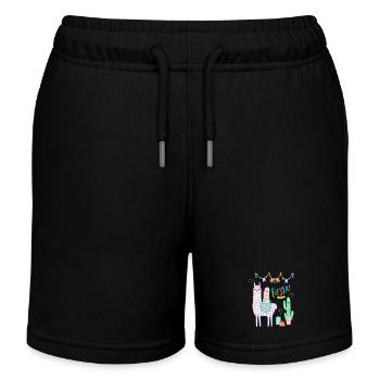 Lama Fiesta süßes rosa Llama mit Herzbrille - Kinder Organic Joggingshorts Mini Bolter von Stanley/Stella - Schwarz - Vorne