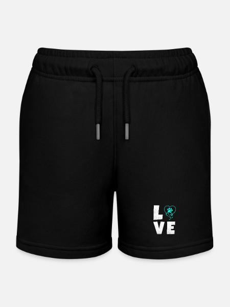 Animal love logo with paw heart - Kids Organic Sweat Shorts by Stanley/Stella - black