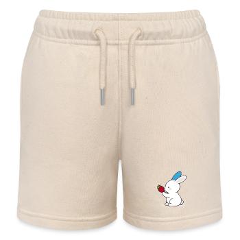 Blau-Ohr-Hase; Häschen mit Erdbeere - Kinder Organic Joggingshorts Mini Bolter von Stanley/Stella - Natur - Vorne
