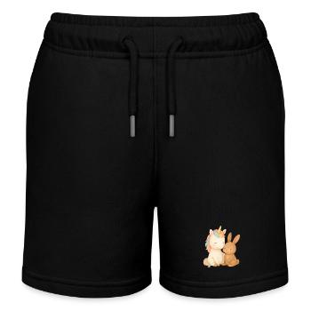 Einhorn und Häschen Kuschelzeit - Kinder Organic Joggingshorts Mini Bolter von Stanley/Stella - Schwarz - Vorne