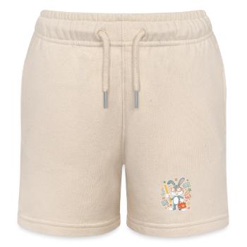 Math Bunny Glasses Suitcase - Kids Organic Sweat Shorts by Stanley/Stella - soft Ecru - Front